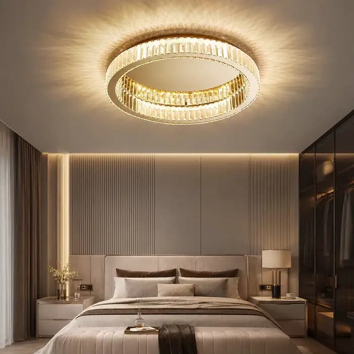 Plafonnier moderne en cristal, lampe LED ronde à montage encastré avec un design élégant pour le salon, la chambre à coucher, la salle à manger, la décoration de la maison
