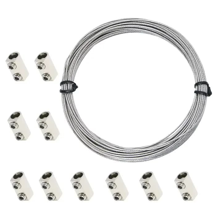 Kit de suspension de câble en acier inoxydable 10/20M avec corde en PVC et pince à câble à double trou, câble en acier inoxydable de 1 mm
