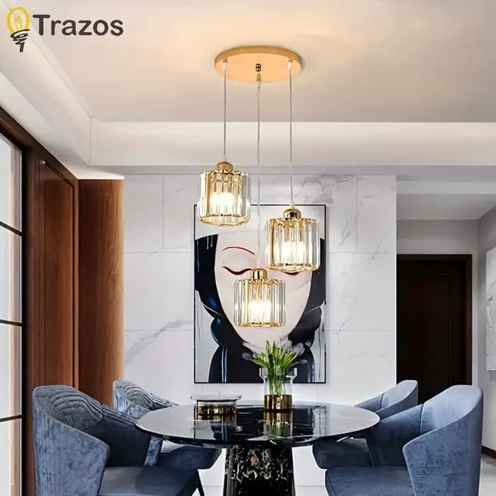 Petit lustre de salle à manger, trois lumières de salle à manger, rond, moderne, simple, maison, escales de personnalité, table à manger en cristal