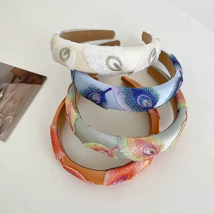 Phoenix-Accessoires pour cheveux en plumes pour femmes, cerceaux pour cheveux, chouchous brodés pour cuir chevelu d'artiste classique, bande de sauna en éponge, vêtements de luxe