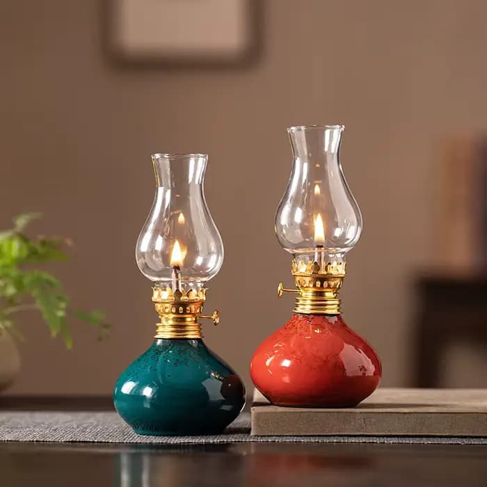 Lampe traditionnelle à huile de beurre en céramique-brûleur d'encens aromatique et veilleuse ambiante pour la décoration Zen de la maison