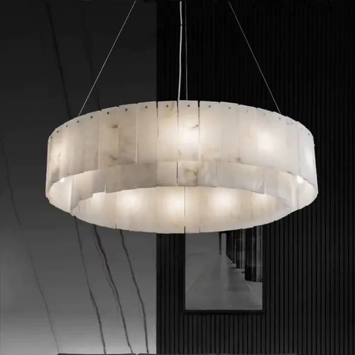 Lampe suspendue en cuivre massif et marbre, design français, luxe, pour salon, salle à manger, chambre circulaire, bureau, éclairage LED