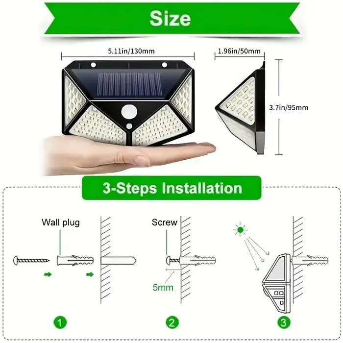 Lampe solaire extérieure à 100 LED, décoration de jardin, lumière LED solaire étanche, projecteur alimenté par l'énergie solaire avec capteur de mouvement