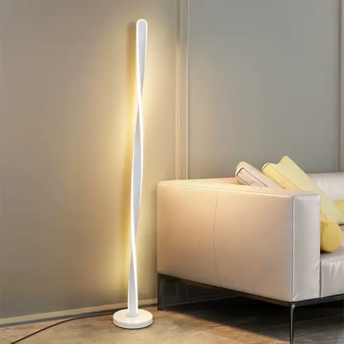 Lampe autoportante en spirale blanche, design moderne, longue ligne, luminaire décoratif d'intérieur, idéal pour un salon, une chambre à coucher, un bureau ou un canapé