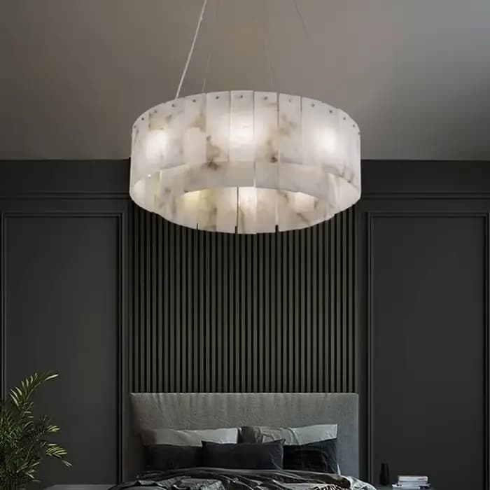 Lampe suspendue en cuivre massif et marbre, design français, luxe, pour salon, salle à manger, chambre circulaire, bureau, éclairage LED