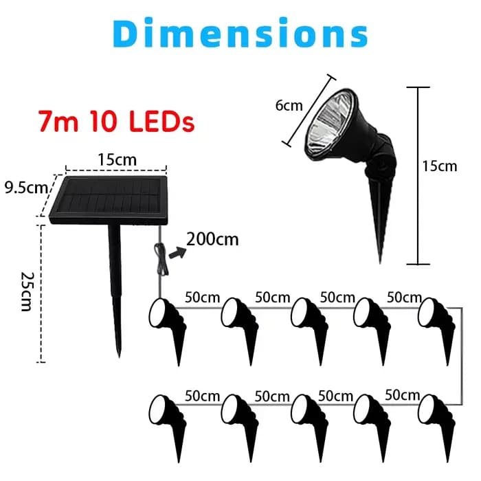 Lampe d'éclairage solaire extérieur de paysage 7M 10 LED lumières de pelouse imperméables blanches chaudes pour les arbres de terrasse de porche de jardin de chemin de cour