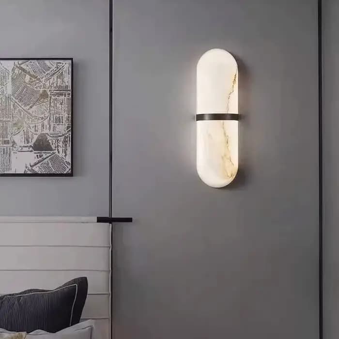 Applique Murale Ovale en Cuivre et Marbre Naturel, Luminaire Postmoderne de Luxe pour Salon, Hôtel, Chambre à Coucher, Style Minimaliste, Nouveau Modèle