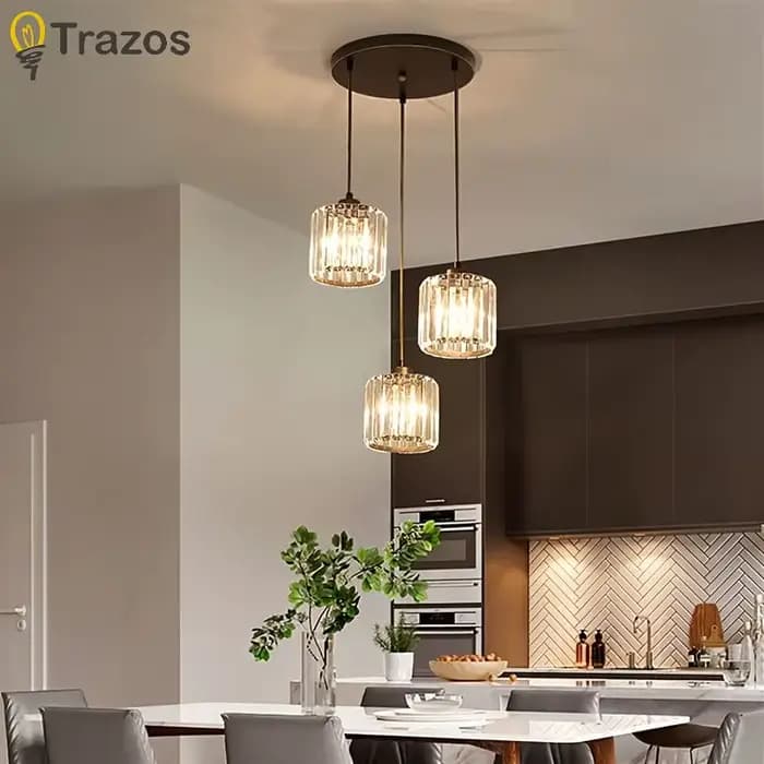 Petit lustre de salle à manger, trois lumières de salle à manger, rond, moderne, simple, maison, escales de personnalité, table à manger en cristal