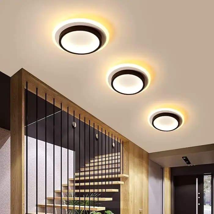LED allée plafonniers trois couleurs lampe moderne LED plafond lustre balcon entrée escalier décor à la maison luminaires LED Lustre