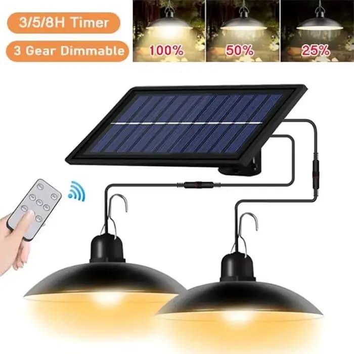 Lampe LED suspendue solaire d'extérieur, étanche, lustre à Double tête, décorations avec télécommande pour hangar intérieur, salle de grange
