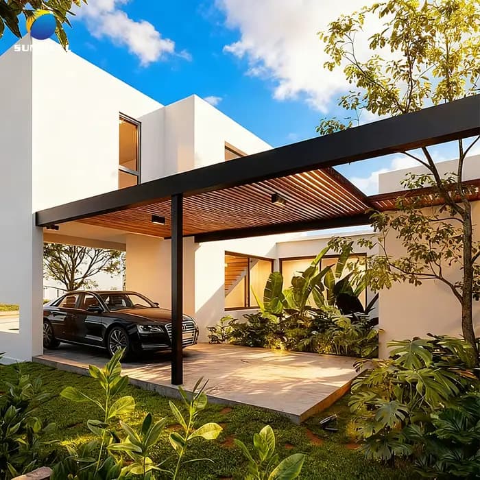 SUNTO extérieur aluminium balcon terrasse Pergola toit auvent enduit de poudre cadre monté mur Patio couvre Nature pression traitée