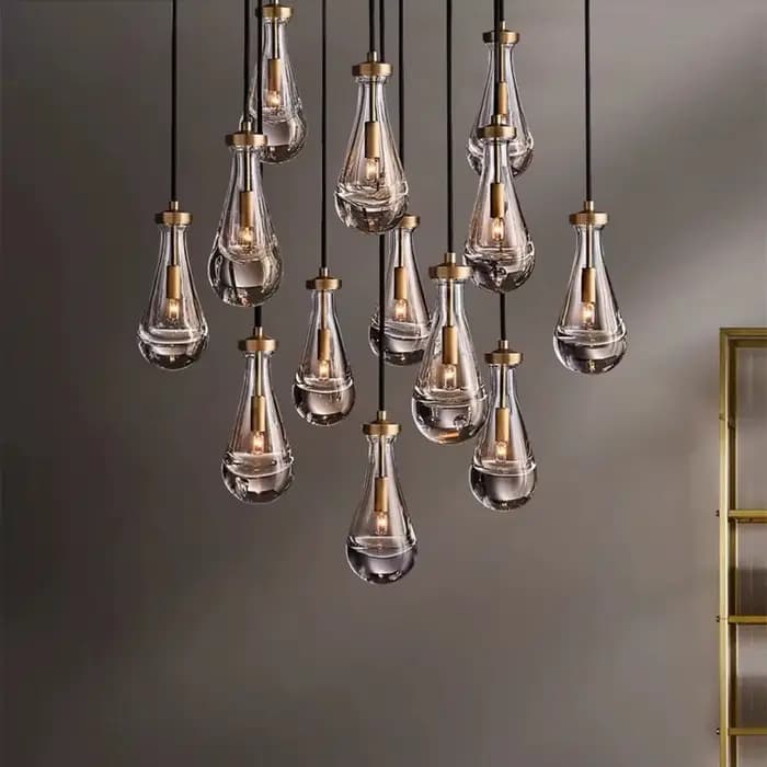 Lampe à suspension moderne en forme de goutte de pluie, lustre de plafond haut en laiton de luxe pour salon, Restaurant, escalier, chambre à coucher, lampe murale de chevet