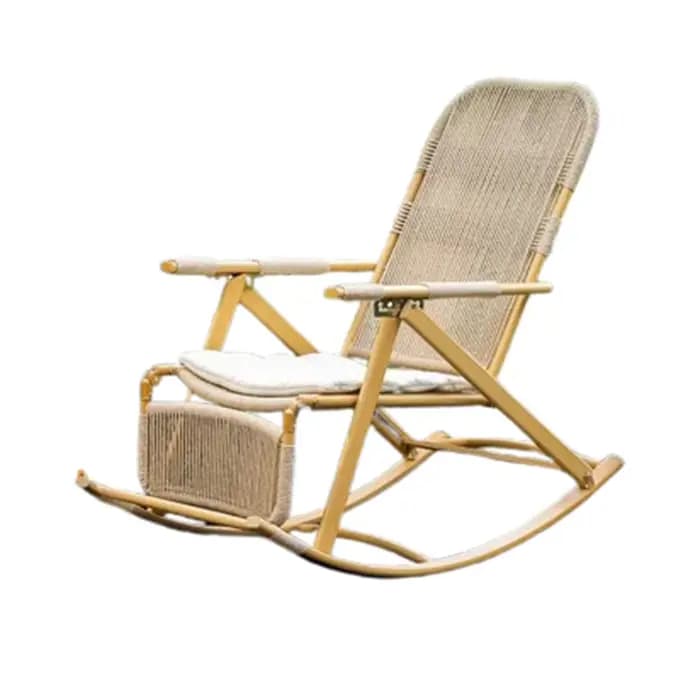 Chaise pliante à bascule en rotin, repose-pieds en bois, Chaise longue de jardin pliante, inclinable, Patio, meubles portables