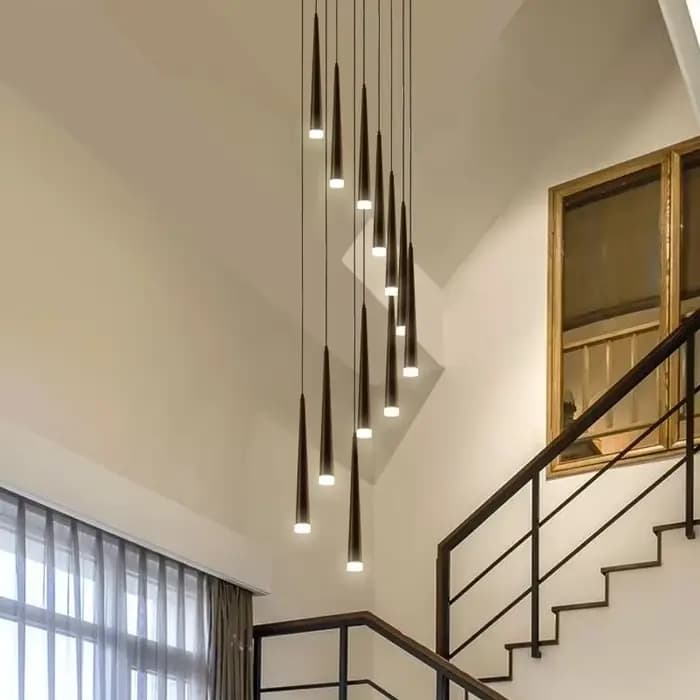 Anneau LED moderne Long lustre salon chambre cuisine escalier éclairage Villa Rotation intérieur décor à la maison suspension