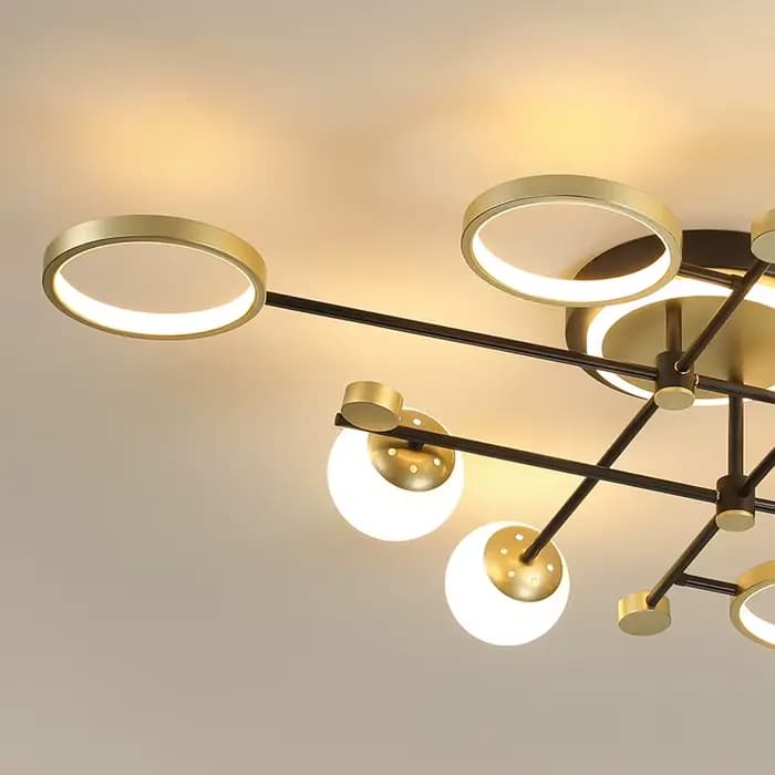 Lustre boule de verre en fer forgé noir et or, design nordique, lampe de luxe moderne pour salon, foyer