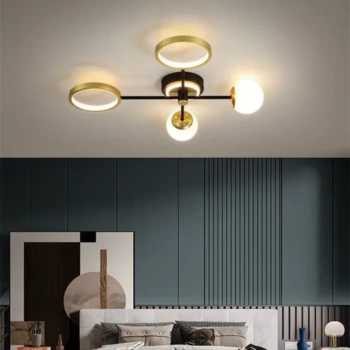 Lustre boule de verre en fer forgé noir et or, design nordique, lampe de luxe moderne pour salon, foyer