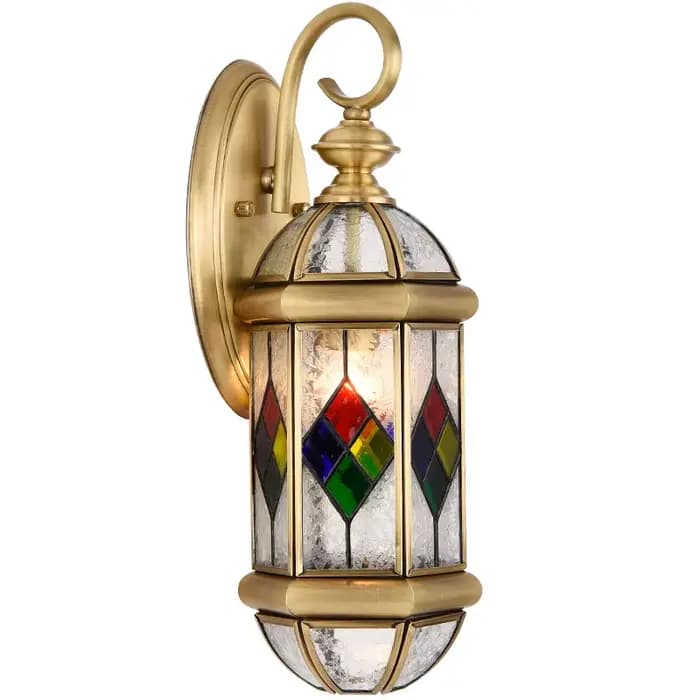 Applique Murale Extérieure en Laiton, Design Américain, en Verre, D20 cm, H44 cm