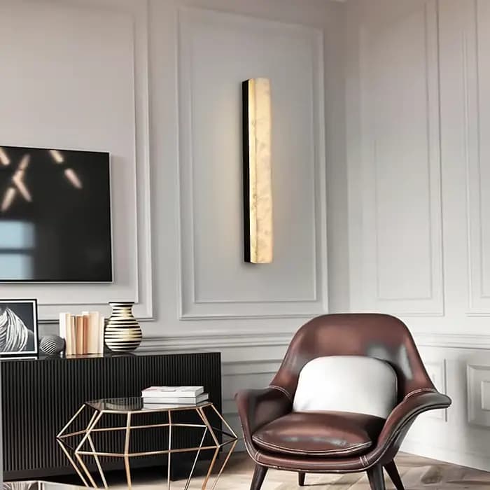 Lampe murale en albâtre, style minimaliste luxueux, longue bande lumineuse pour salon, hôtel, escalier, chambre à coucher, lampe de chevet en marbre.