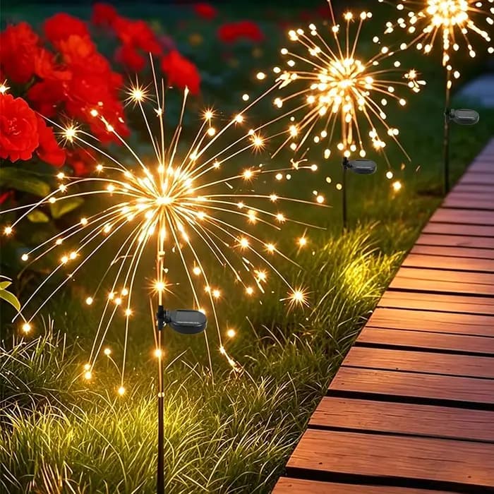 Lumières LED de jardin décoratives, lumières solaires extérieures étanches en forme de feux d'artifice, lumières féériques sur piquet pour patio, rue, cour, chemin