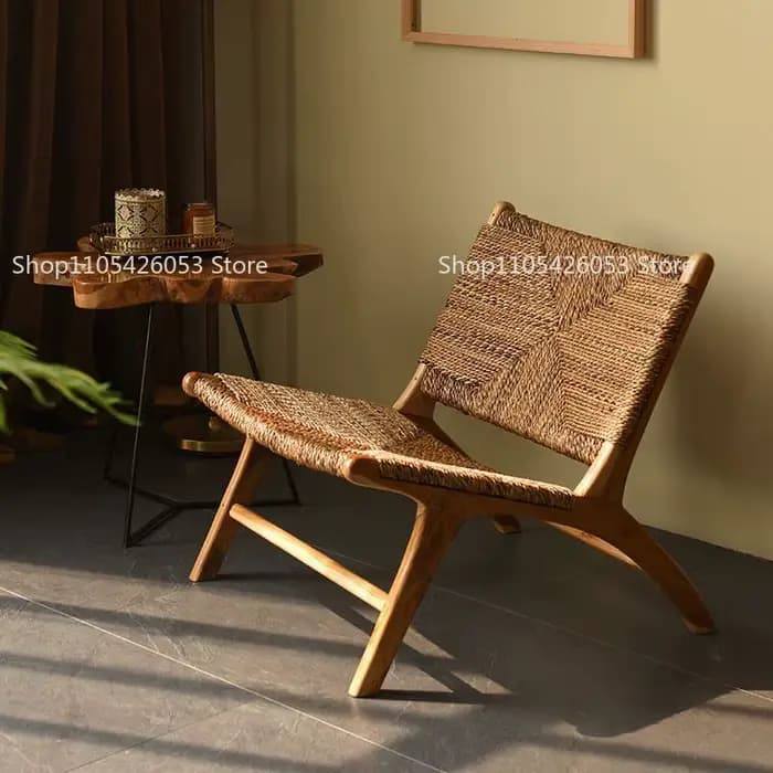 Fauteuil inclinable en rotin et bois massif pour balcon, idéal pour la maison ou l'hébergement touristique