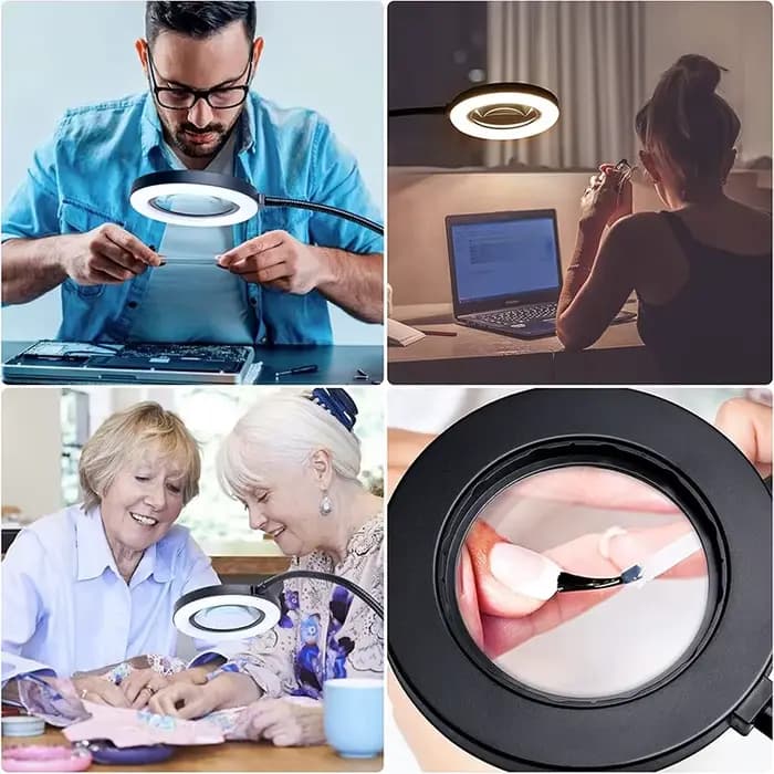 Loupe grossissante 5/10X avec lumière, 3 couleurs, 10 niveaux de luminosité, lampe loupe à 28/56 LED pour la lecture, l'artisanat, la peinture et les travaux de précision