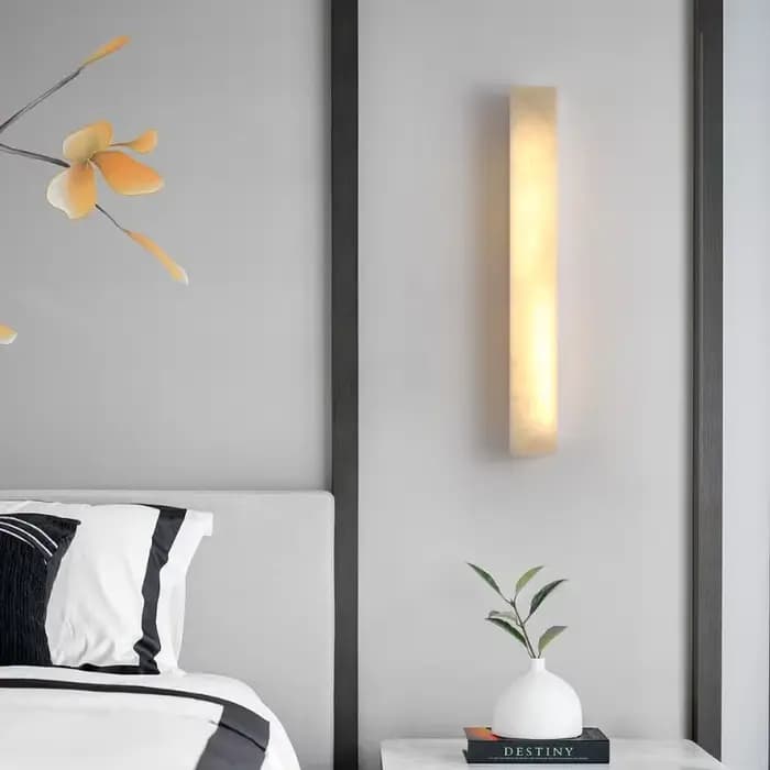 Lampe murale en albâtre, style minimaliste luxueux, longue bande lumineuse pour salon, hôtel, escalier, chambre à coucher, lampe de chevet en marbre.