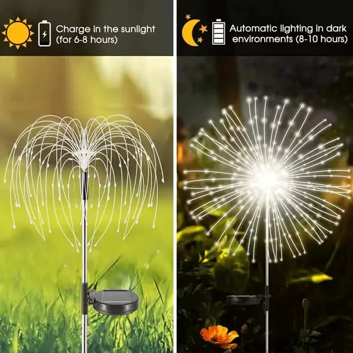 Lumières LED de jardin décoratives, lumières solaires extérieures étanches en forme de feux d'artifice, lumières féériques sur piquet pour patio, rue, cour, chemin