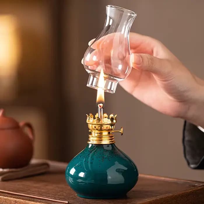 Lampe traditionnelle à huile de beurre en céramique-brûleur d'encens aromatique et veilleuse ambiante pour la décoration Zen de la maison