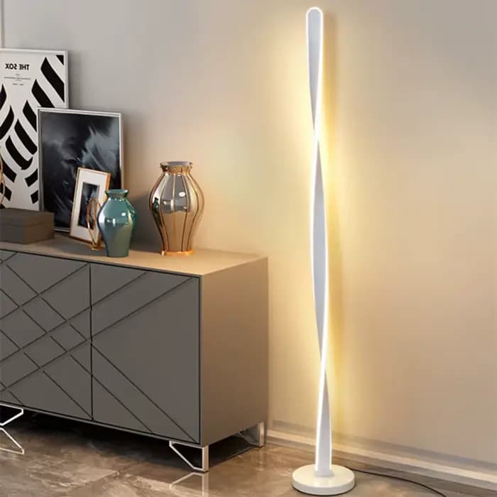 Lampe autoportante en spirale blanche, design moderne, longue ligne, luminaire décoratif d'intérieur, idéal pour un salon, une chambre à coucher, un bureau ou un canapé
