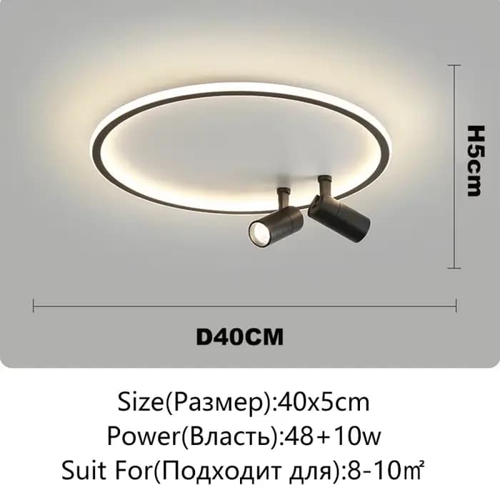 Plafonnier LED moderne avec projecteur, lampe de plafond LED ronde design pour salle à manger, lumin