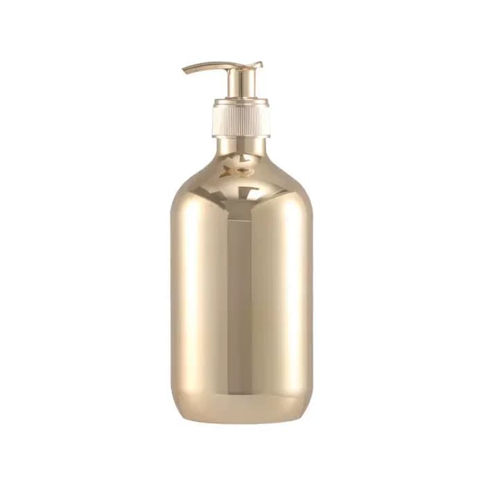 Bouteille de gel douche 500 ml dorée et argentée, procédé d'électroplaqué PET de haute qualité, sous