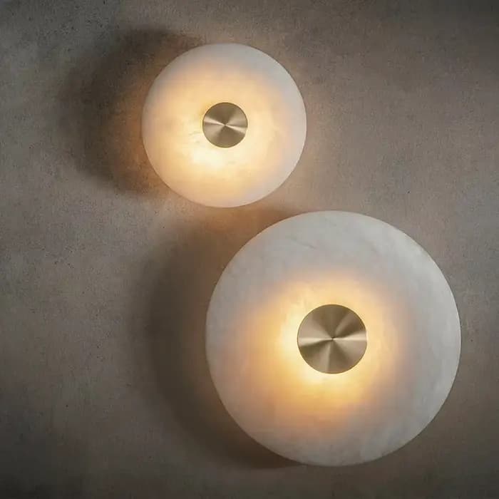 Applique Murale LED Ronde en Marbre Naturel et Laiton, Luminaire Décoratif d'Nik, Idéal pour un Salo