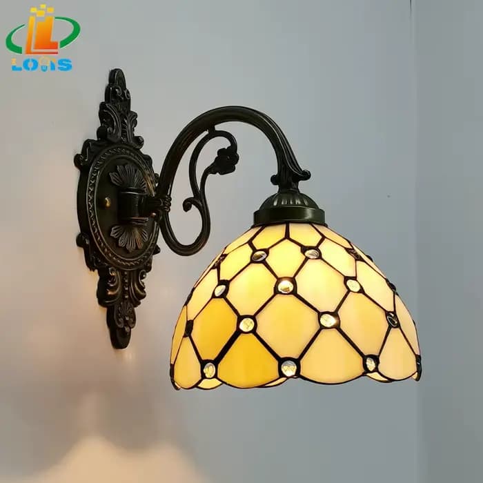 Applique murale en verre coloré de Style européen de 20CM, éclairage Tiffany, décoration pour salon