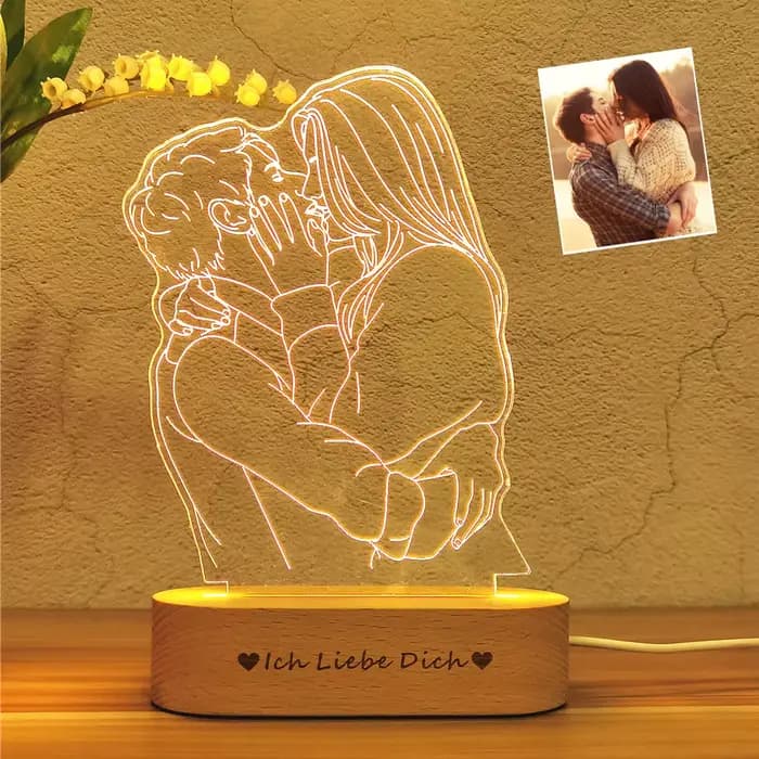 Lampe 3D avec Photo personnalisée, texte personnalisé, veilleuse pour chambre à coucher, anniversair