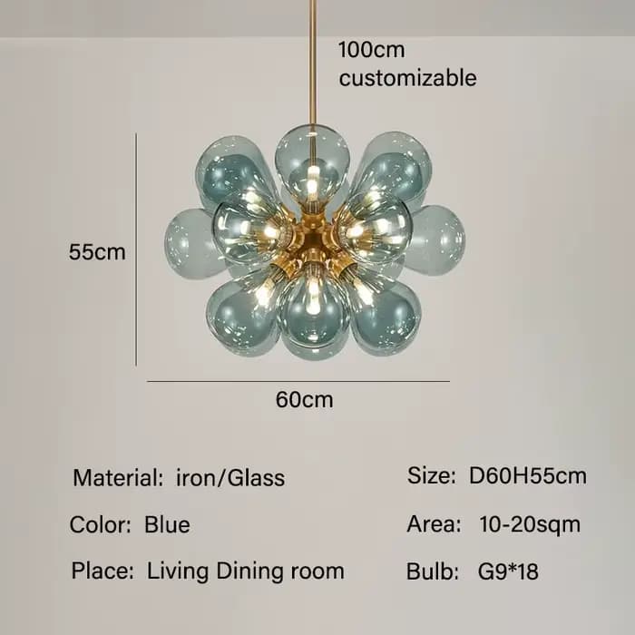 Plafonnier LED en Verre à Bulles Vertes, Design Créatif, Luminaire Décoratif d'Nik, Idéal pour un Sa