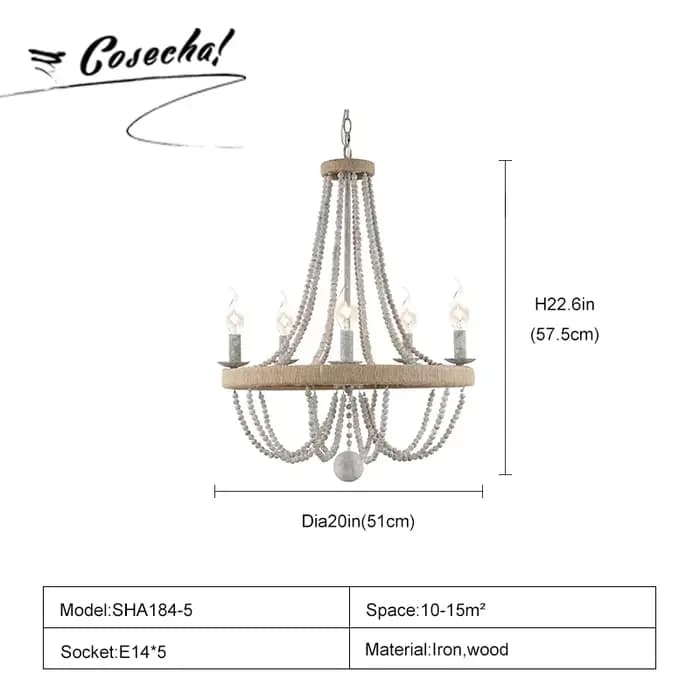 Lustre perlé en bois style bohémien, élégant, style nordique rétro Simple, en corde tissée, pour sal