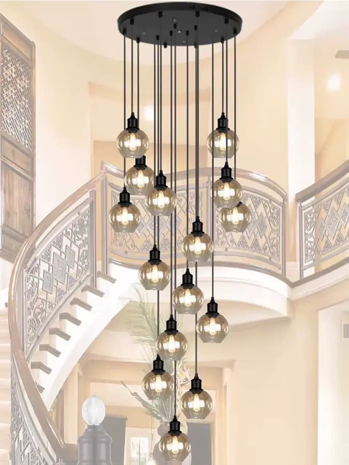 Lustre d'escalier en verre à LED, décoration de grenier de salon à la maison, éclairage intérieur de