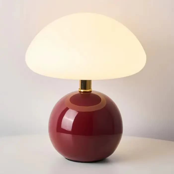 Petite lampe de table en forme de champignon, jolie lampe de table en céramique colorée crème, éclai
