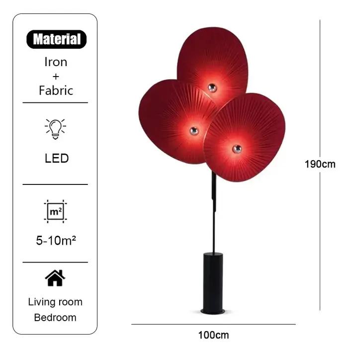 Lampadaire triple floral en forme d'éventail, lampe rouge, lampes colorées de designer minimalistes,