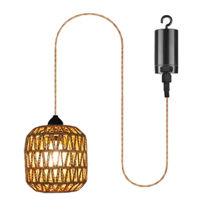 Lustre d'extérieur alimenté par batterie SHGO, luminaire suspendu en rotin tressé pour gazebo, pergo