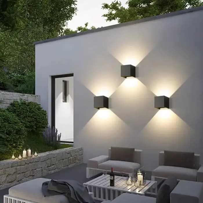 Applique murale extérieure étanche moderne carré en aluminium noir blanc gris éclairage mural porche