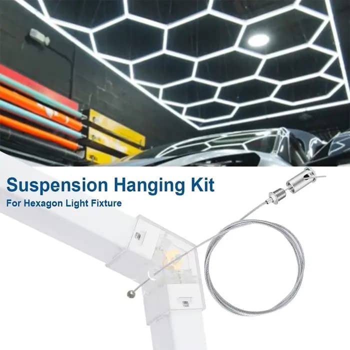 Kit de suspension hexagonal pour éclairage de garage de 1 m (3,28 pi) avec câble métallique, matériel d'installation en nid d'abeille, câble métallique réglable