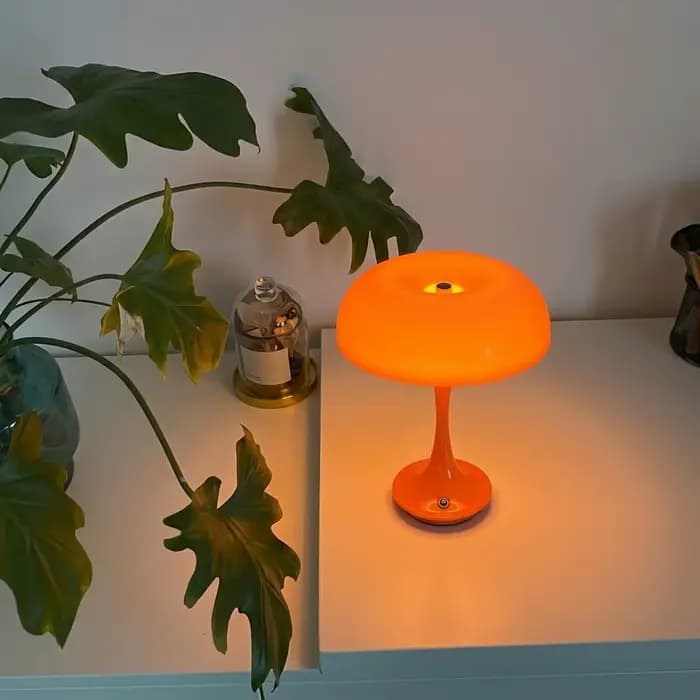 Lampe de table en forme de champignon, commande tactile, 3 couleurs, intensité réglable, sans fil, rechargeable, lumière LED en plastique, luminosité réglable, lampe de chevet