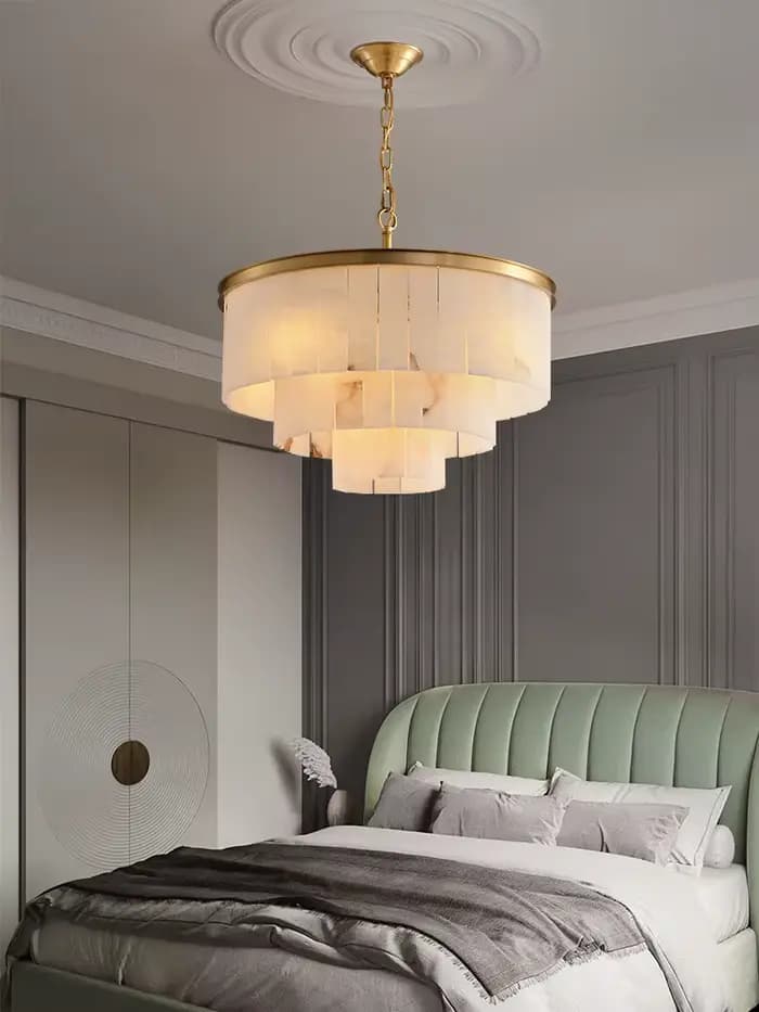 Lustre en marbre naturel pour la décoration intérieure, lampe à suspension Ludéviation, luminaire de luxe, salon, villa, duplex, escaliers, moderne