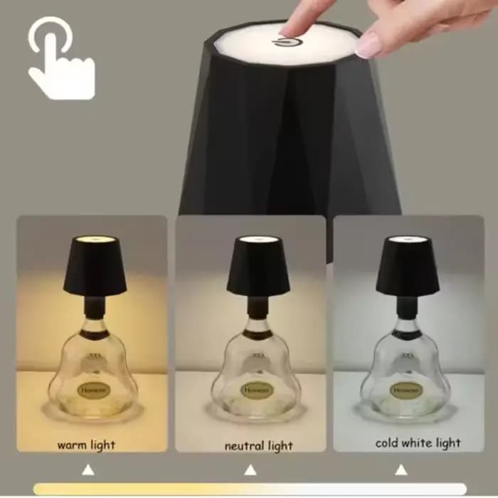 Lampe de table LED en forme de bouteille, tactile, 3 couleurs, rechargeable, portable, décoration de bureau, lampe pour bar, restaurant, camping, décoration d'ambiance