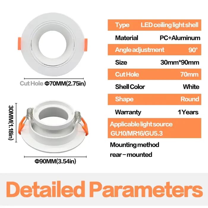 Kit de 10 spots encastrés réglables GU10/GU5.3 à base céramique - Plafonnier encastré blanc et noir pour usage domestique/commercial