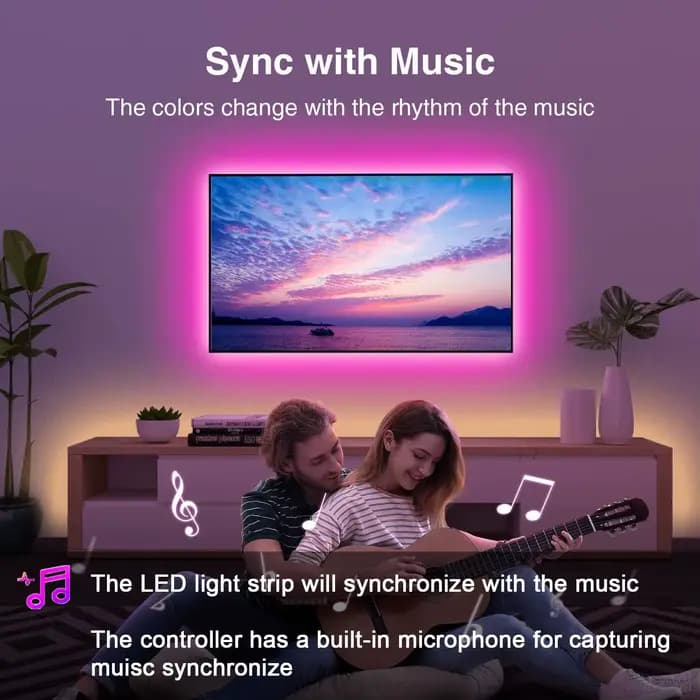 Bande lumineuse Led pour synchronisation de musique, avec contrôle par application, ruban lumineux Flexible pour décoration de fête à domicile, rétro-éclairage TV