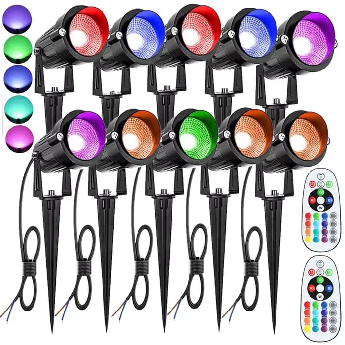 Éclairage paysager 10W RGBW 110V 220V, Spot LED extérieur étanche avec télécommande pour cour, jardin, pelouse, arbre, mur de chemin