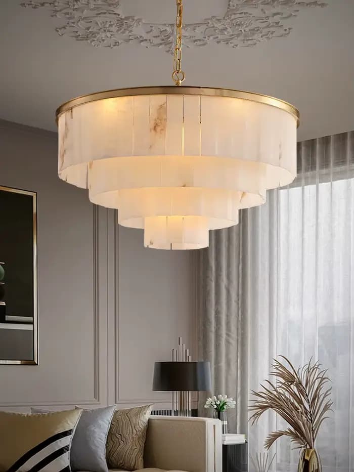 Lustre en marbre naturel pour la décoration intérieure, lampe à suspension Ludéviation, luminaire de luxe, salon, villa, duplex, escaliers, moderne