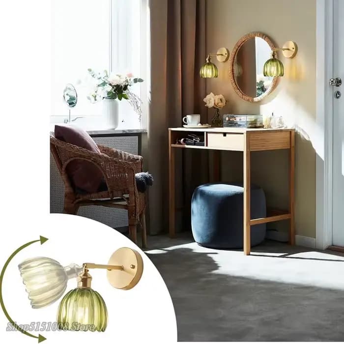 Applique Murale Rétro Nordique en Verre Floral, Lampe Murale Moderne Simple pour Chambre à Coucher, Bureau, Lumière LED pour Miroir avec Réglage